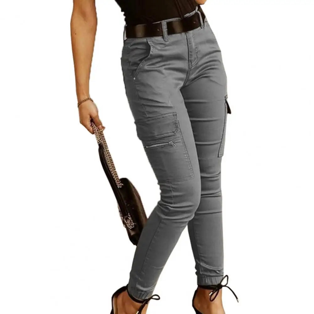 Pantaloni cargo da donna aderenti alla caviglia colore grigio