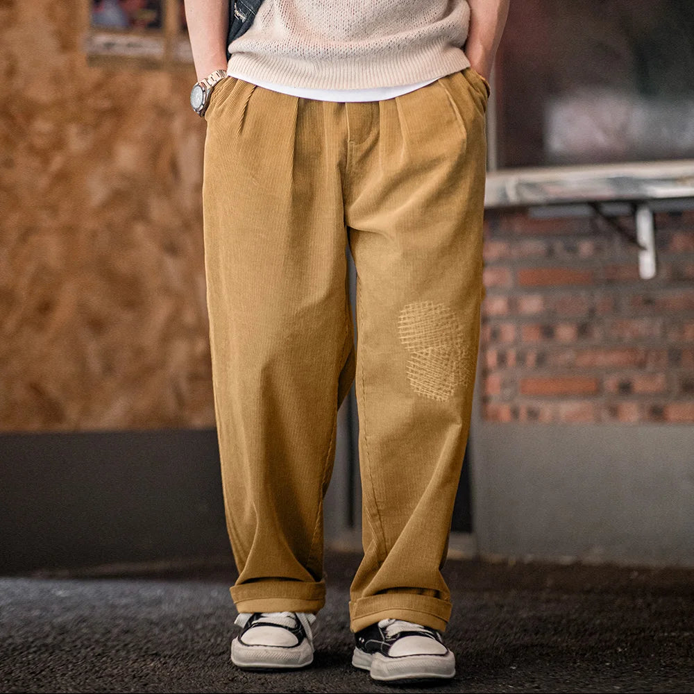 Pantaloni cargo da uomo in velluto a cost colore kaki
