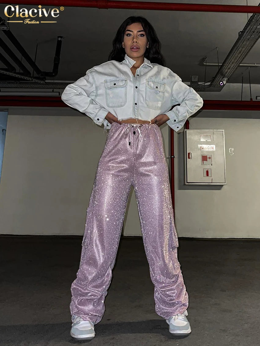 Cargo pantaloni hight waist rosa