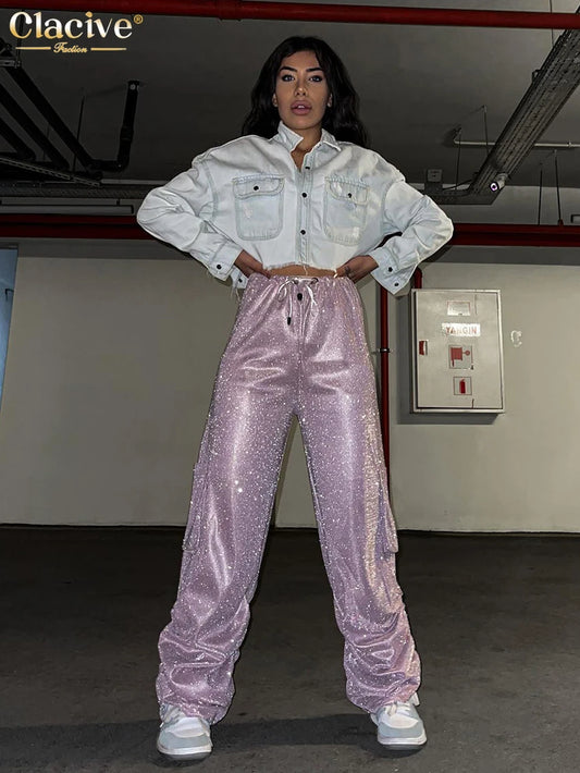 Cargo pantaloni hight waist rosa
