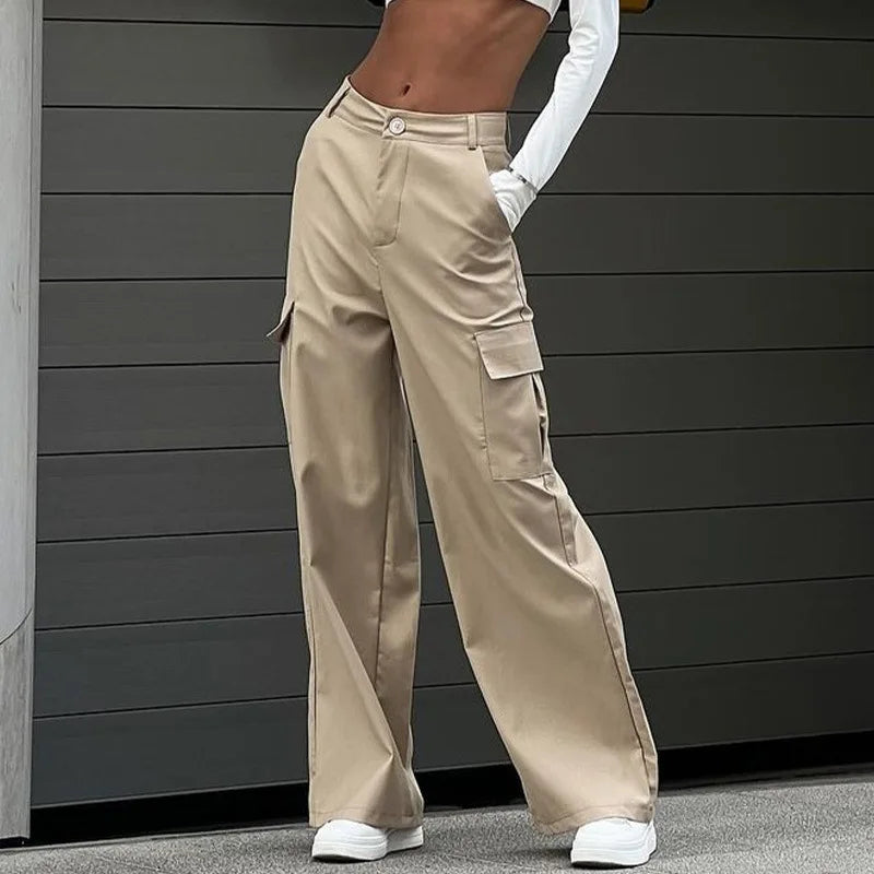 Pantaloni cargo beige da donna