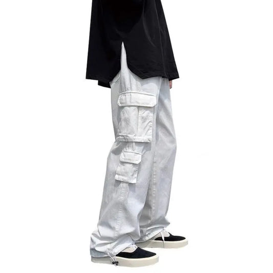 Pantaloni cargo bianchi da uomo vista frontalera