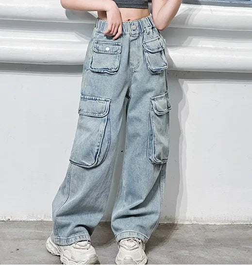 Pantaloni cargo da bambina di 10 anni colore azzurro