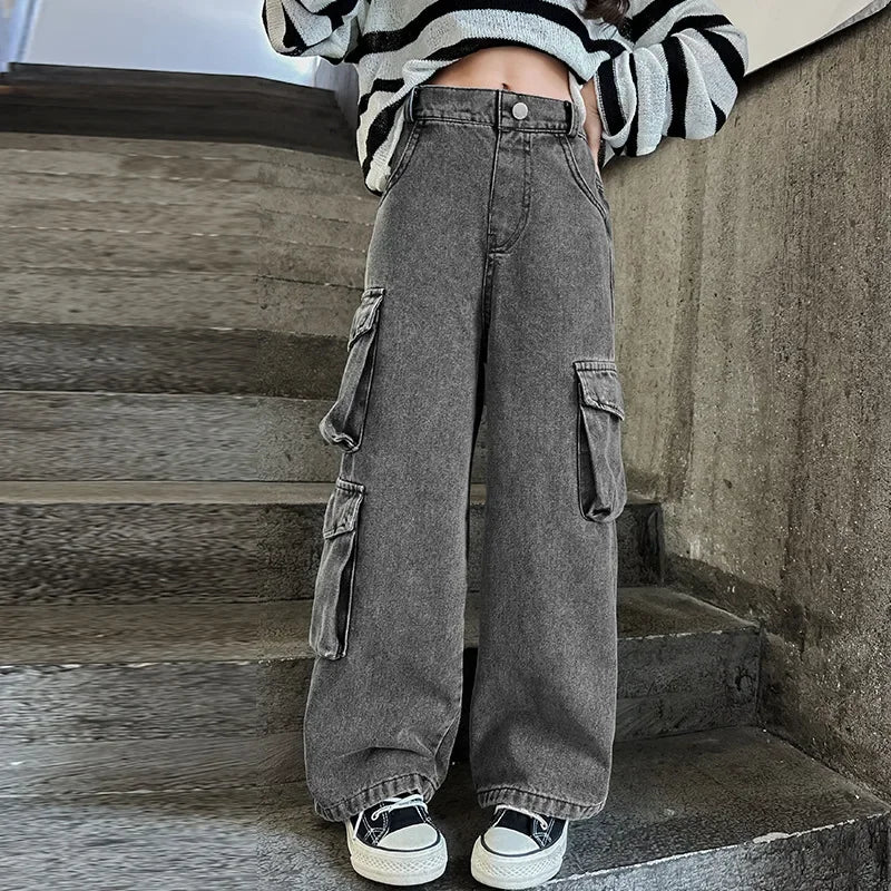 Pantaloni cargo da bambina di 10 anni colore grigio