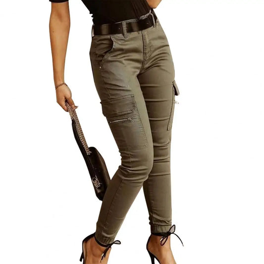 Pantaloni cargo da donna aderenti alla caviglia colore verde