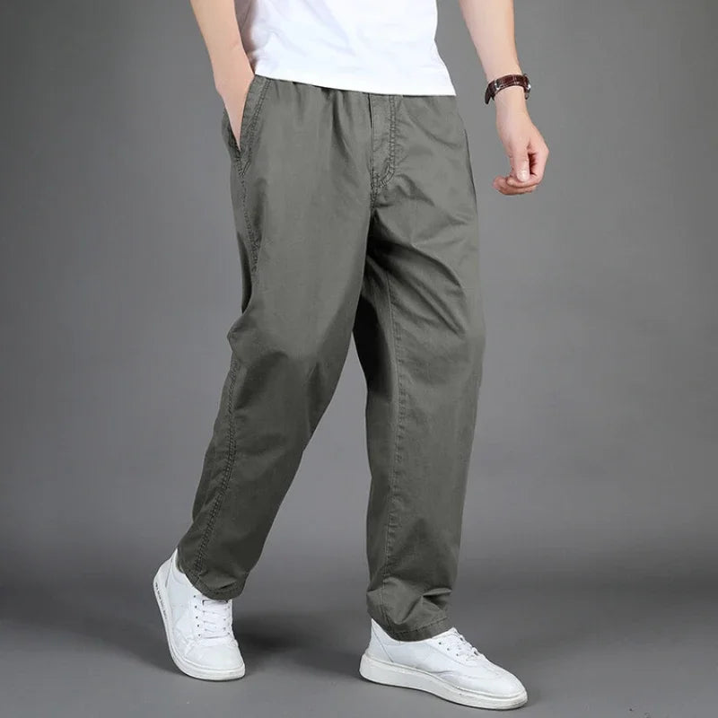 Pantaloni cargo da uomo in cotone grigio militare