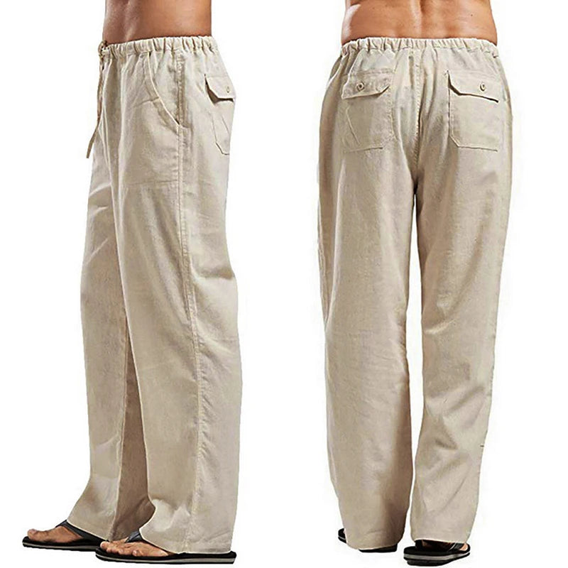 Pantaloni cargo da uomo in lino colore kaki