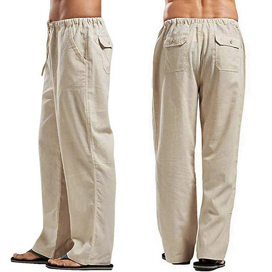 Pantaloni cargo da uomo in lino colore kaki