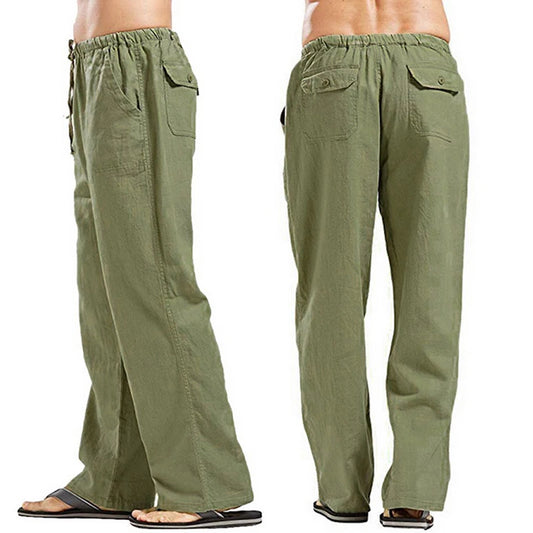 Pantaloni cargo da uomo in lino colore verde