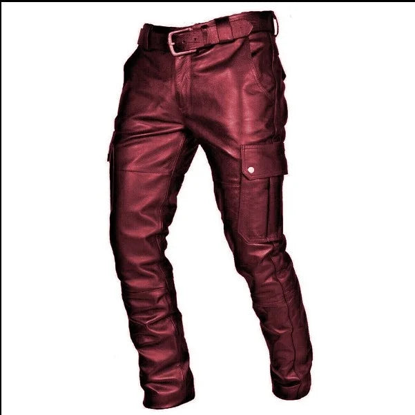 Pantaloni cargo da uomo in pelle