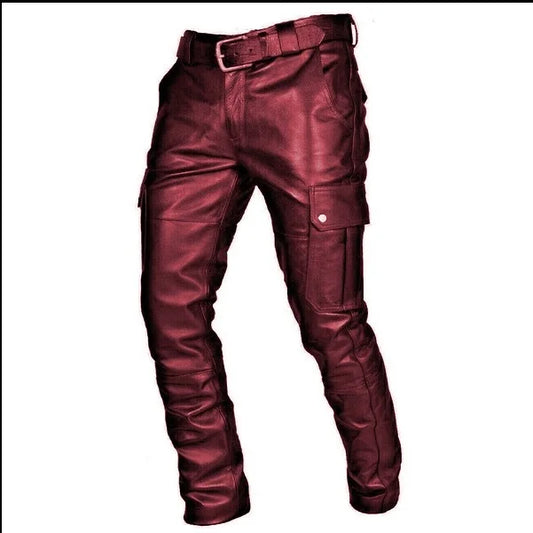 Pantaloni cargo da uomo in pelle
