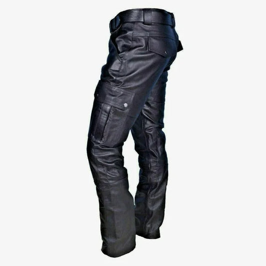 Pantaloni cargo da uomo in pelle colore nero