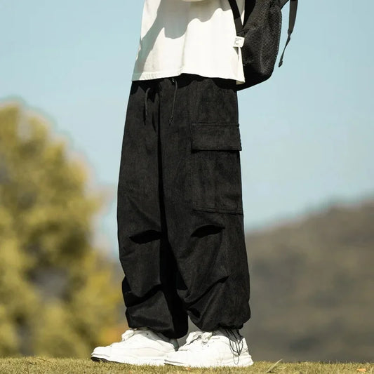 Pantaloni cargo da uomo in velluto colore nero