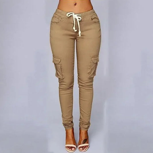 Pantaloni cargo donna corti khaki chiaro