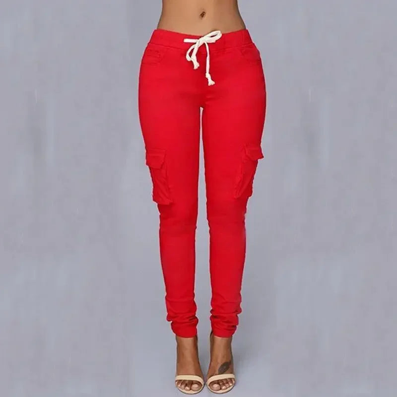 Pantaloni cargo donna corti rosso