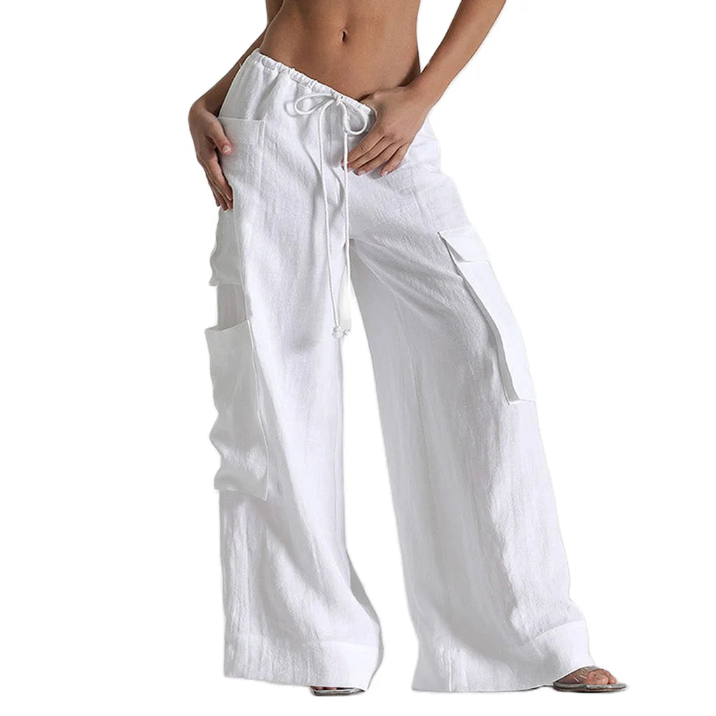 Pantaloni cargo  donna vita bassa bianco