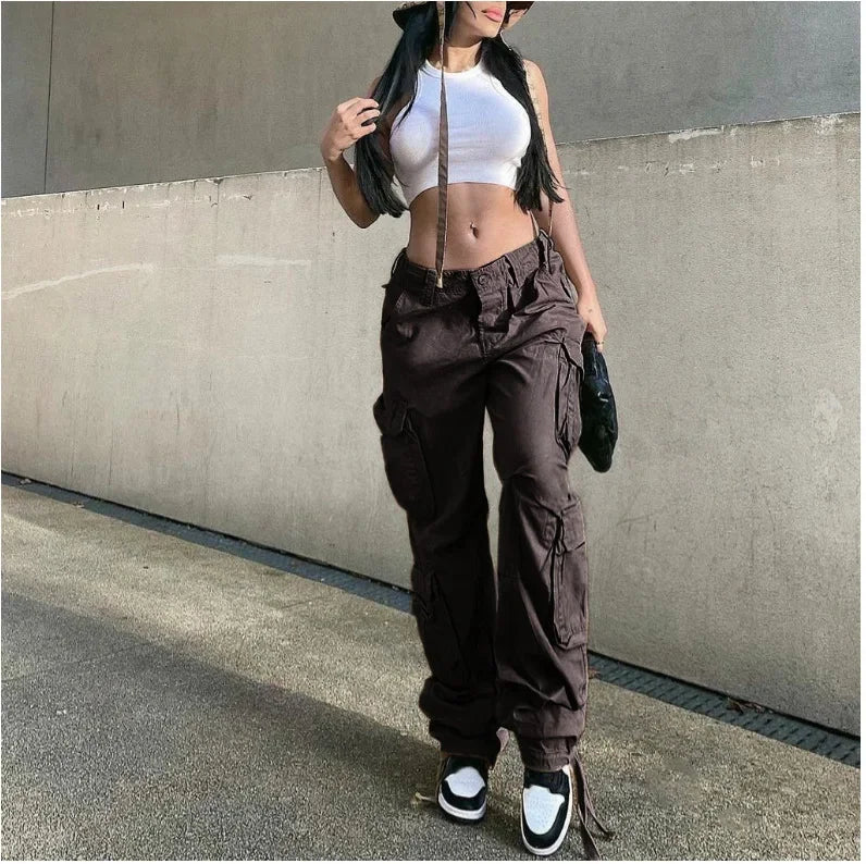 Pantaloni cargo dritti da donna colore grigio scuro