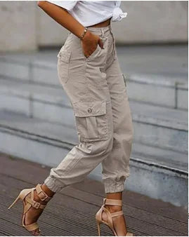 Pantaloni cargo elastici da donna beige