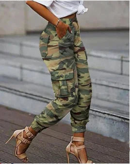 Pantaloni cargo elastici da donna verde militare