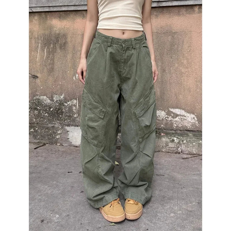 Pantaloni cargo grandi colore verde