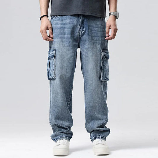 Pantaloni cargo in denim colore blu