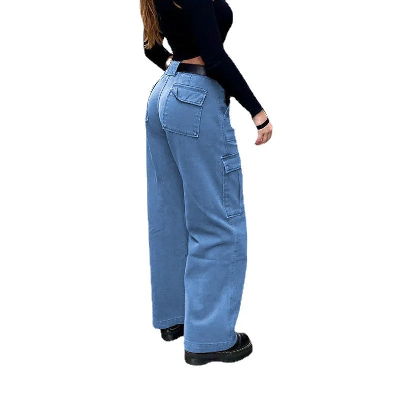 Pantaloni cargo in denim da donna vista laterale
