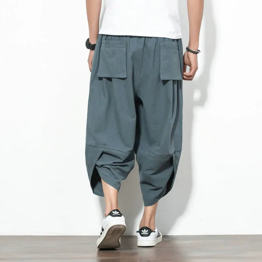 Pantaloni cargo larghi colore blu grigio vista posteriore