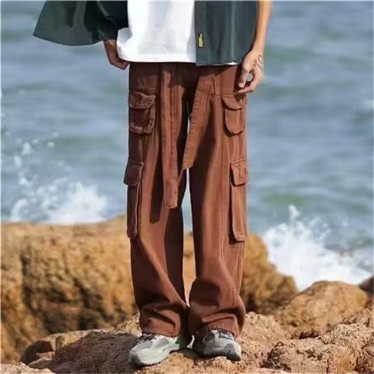 Pantaloni cargo larghi da uomo colore bordeaux