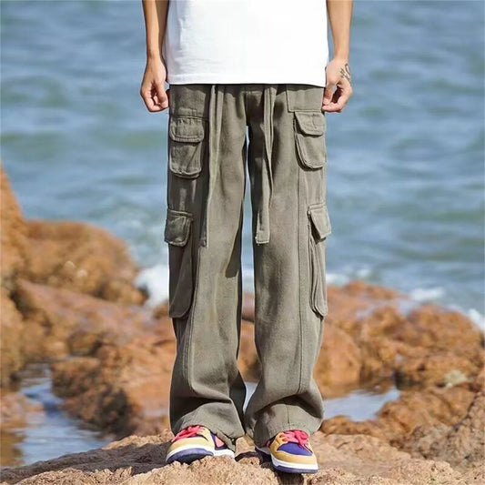 Pantaloni cargo larghi da uomo colore grigio