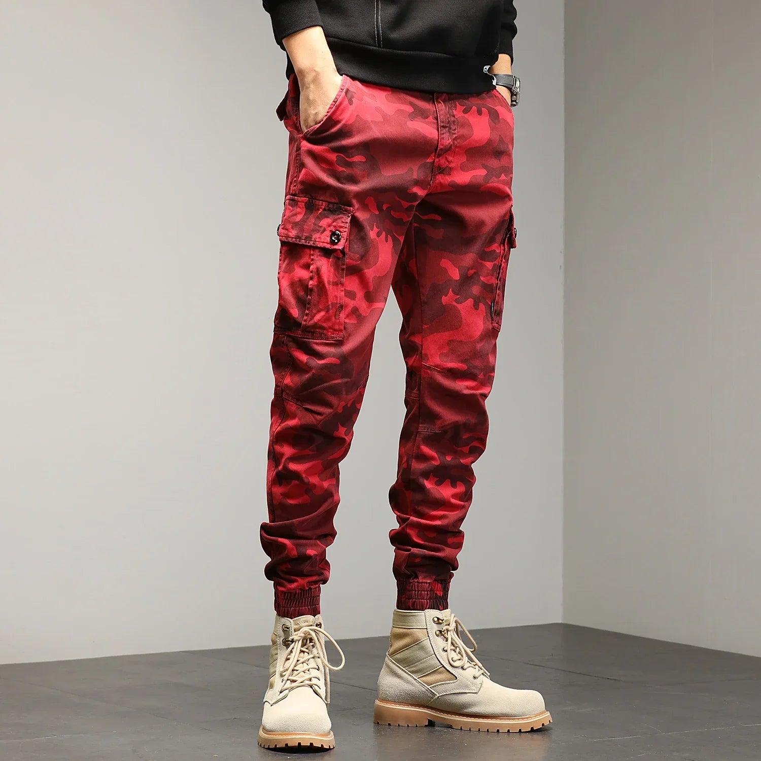 Pantaloni cargo militari colore red