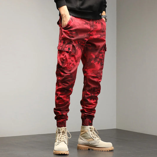 Pantaloni cargo militari colore red