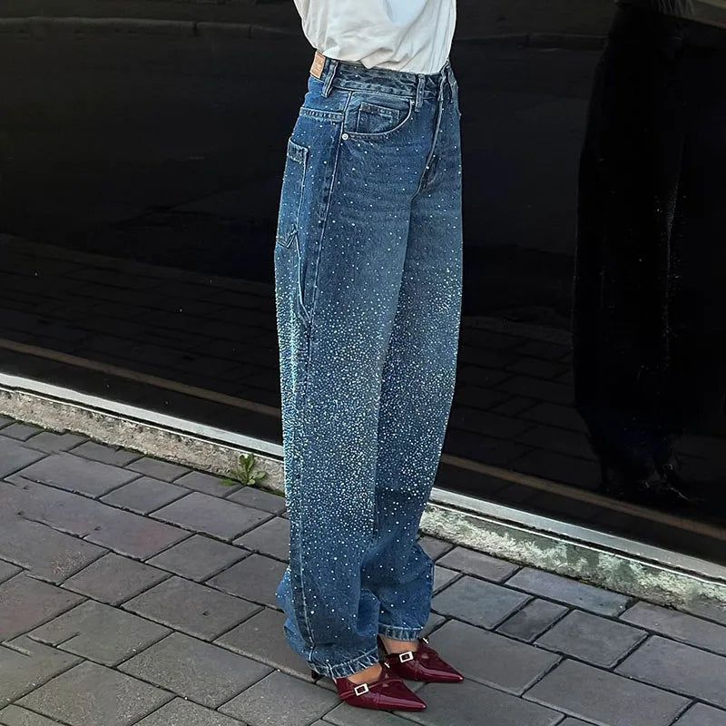 Pantaloni cargo paillettes azzurro