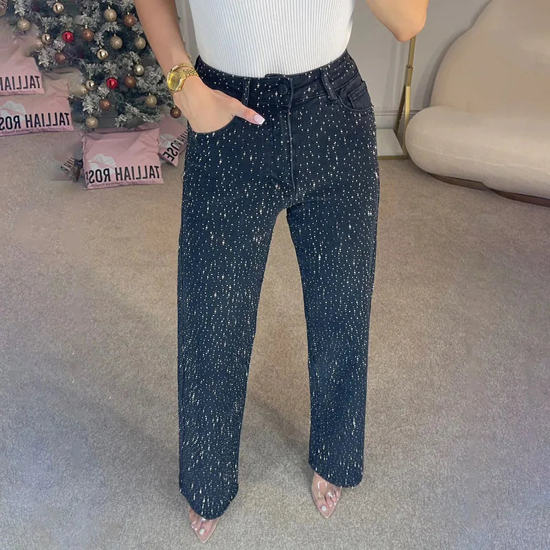 Pantaloni cargo paillettes blu scuro