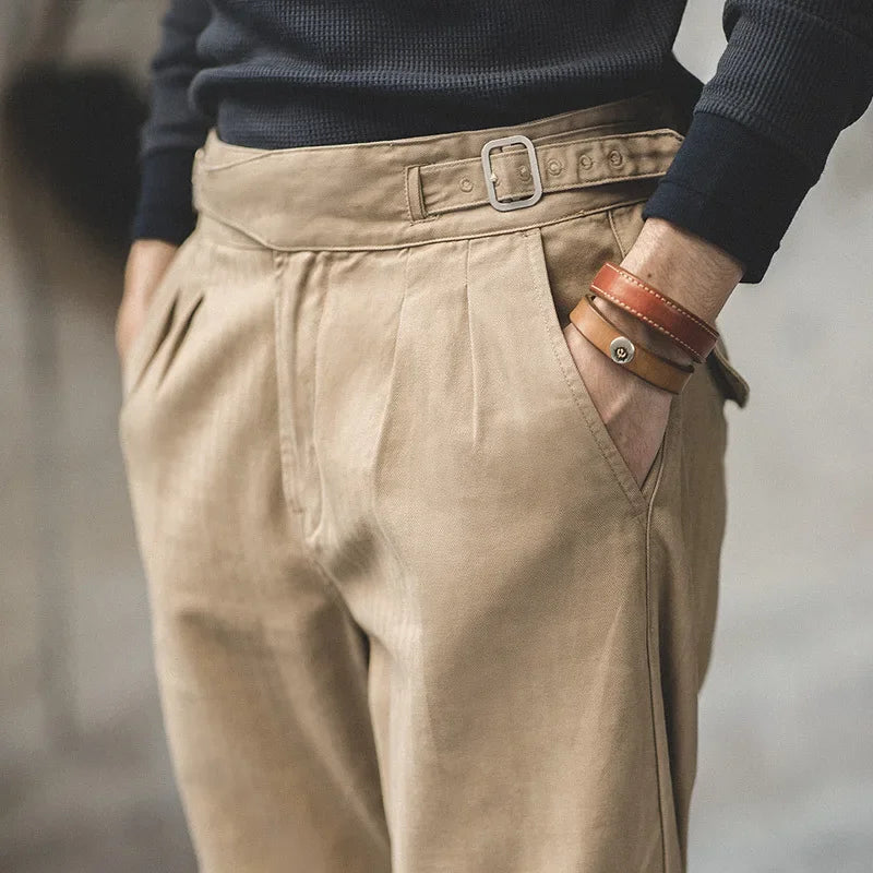 Pantaloni cargo panna vista laterale
