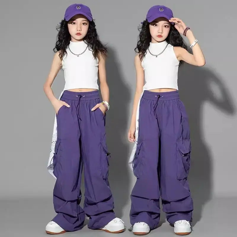 Pantaloni cargo per bambini colore viola