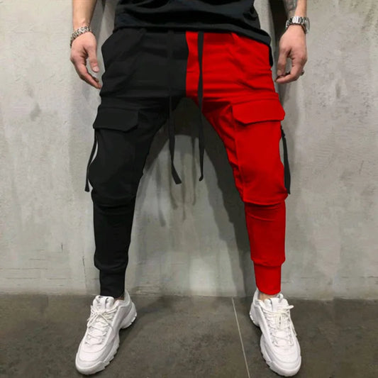 Pantaloni cargo stretti alla caviglia nero e rosso