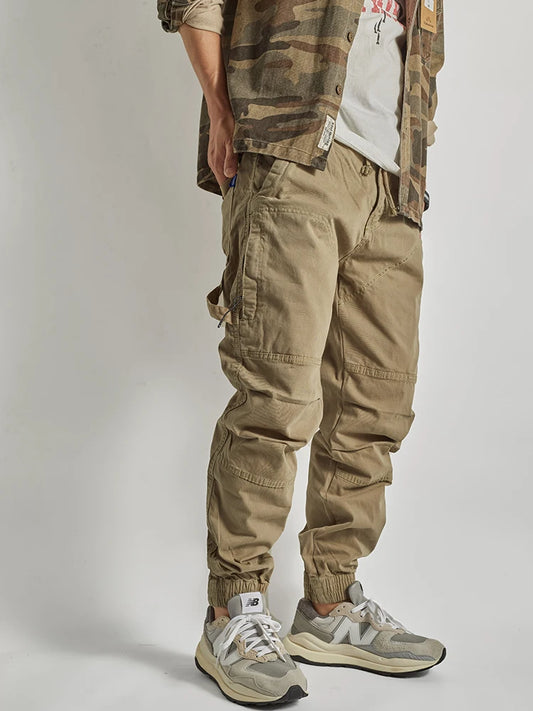 Pantaloni cargo uomo con elastico in vita Khaki