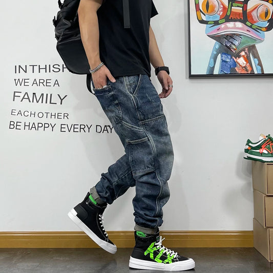 Pantaloni cargo uomo con polsino vista laterale