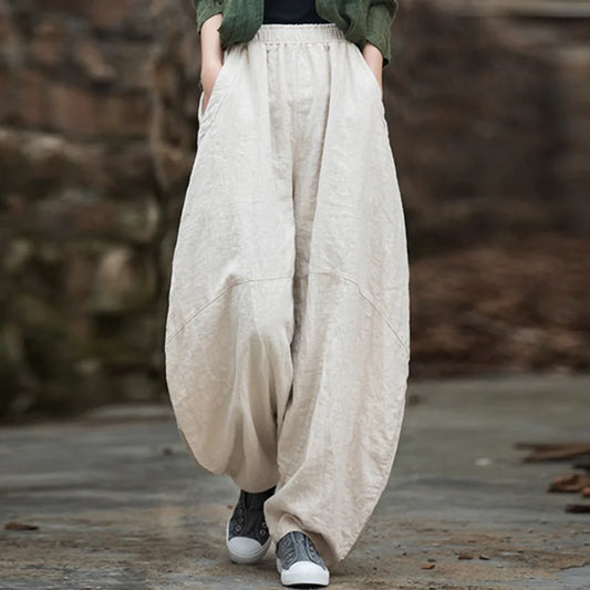 Pantaloni cargo wide leg beige