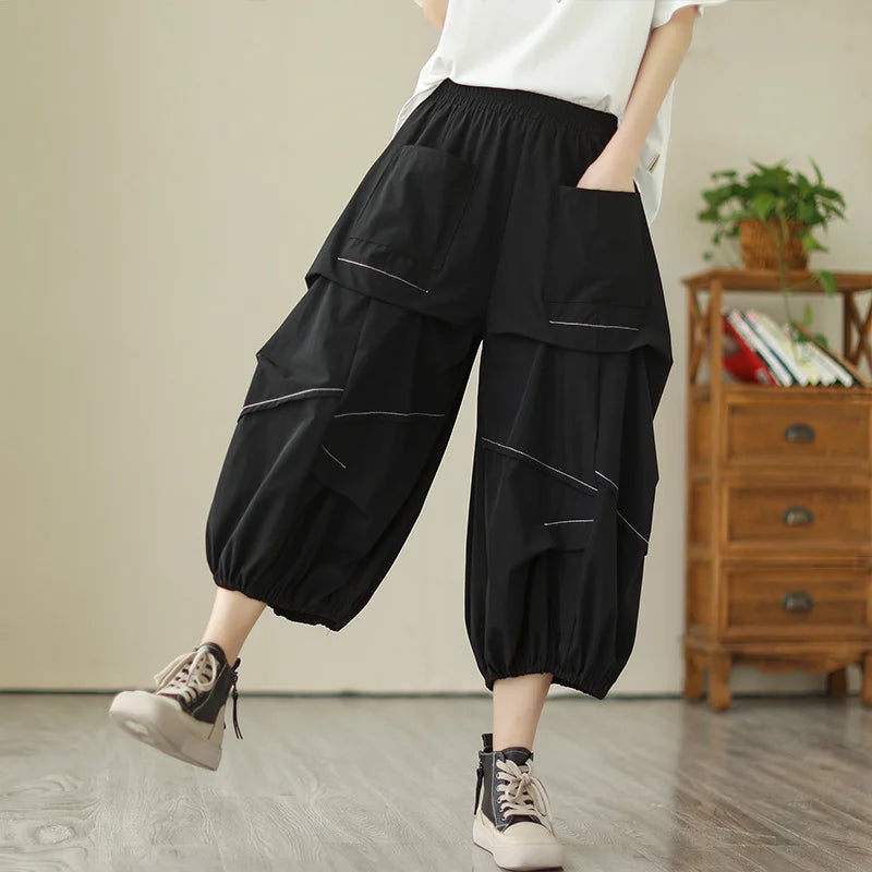 pantaloni cargo a vita alta da donna vista anteriore